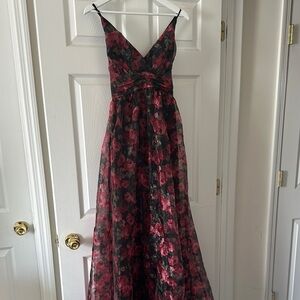 Floral V-Neck Evening Gown